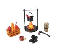 F Fityle Set da Campeggio in Miniatura per casa delle Bambole 1/12 con Simulazione di Pane e Bistecca, Gioco di Ruolo, Scena del falò, Decorazione per Micro