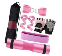 F Fityle Set di Cuscinetti per Squat con bilanciere, Fascia di Resistenza, Borsa per Il Trasporto, Cuscinetto Protettivo per Collo e Spalle con Cinturini alla, Rosa