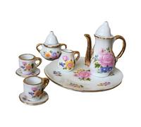F Fityle Set di tazze da tè in porcellana per casa delle bambole in scala 1/ motivo floreale, accessorio per cucina per casa delle bambole, teiera,