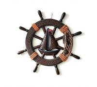 F Fityle Timone della Barca, Scultura da Parete, Ruota per Barca Rustica Decorazione Artistica da Parete per la casa Volante in Legno per Nave per Soggiorno di, con Rete 45xx4x45cm