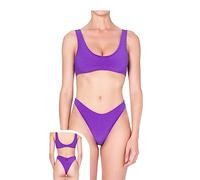 F**K Bikini Donna 1107 Viola Top con Spalline Slip Fisso Lycra groffata PE23 S