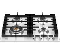 F.LLI BERTAZZONI, MODERN, P604LMODX, Piano Cottura Inox A Gas con 4 Fuochi, Manopole Ergonomiche in Metallo, Bordo Standard, Misure 60x52 (foro 56x48) cm