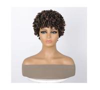 F,Parrucche Corte, Parrucche Ricce Profonde Da 8 Pollici Con Frangia, Parrucche Per Donne Nere Per L'uso Quotidiano Alle Feste