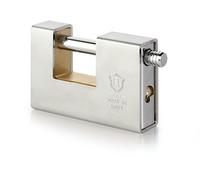F.T. BUNKER - Lucchetto Rettangolare Antiscasso Corazzato Corazza Integrale in Acciaio 96mm Chiave Classica, 3 chiavi