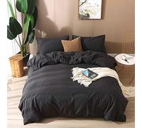 F.Y.Dreams - Copripiumino in 100% cotone lavato, 152,4 x 203,2 cm, con 8 cravatte, cerniera sul lato lungo, colore: Nero/Grigio/Just Copripiumino