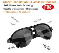 F08 AI Occhiali intelligenti Traduttore di lingue in tempo reale intelligente Cuffie wireless Bluetooth Protezione UV Occhiali da sole Uomo Donna Black