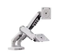 F160 Doppio supporto per monitor USB 3.0 27" Supporto doppio schermo 29 kg capacità senza foro Design Puntone a gas Rotazione di 360 ° Supporto TV desktop (bianco)
