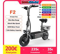 F2 10 pollici Scooter elettrico 500W 30 KM/H 7.8Ah Scooter folk per adulti 30 KM Max Range Scooter con sedile e cestino