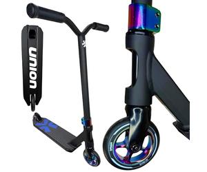 F26 Union Base Lite Stunt Scooter per skatepark, pompa track I Trick I Tret Roller per piccoli principianti (nero/arcobaleno, taglia M = altezza = 76 cm)
