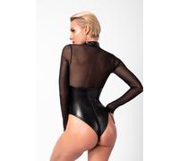 F321 Wetlook Tulle Corpo Con Anelli Materiali Misti IN Ottimi Powernet E Opaco