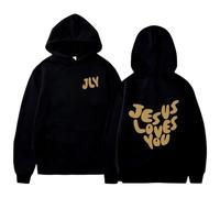 F6QUM Felpa con cappuccio con scritta "Jesus Loves You" da uomo e da donna, casual, con scritta religiosa cristiana, Nero , S