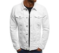 F6QUM Giacca di jeans da uomo Button Down Slim fit tinta unita manica lunga casual shacket jeans cappotto con patta tasca, bianco, M