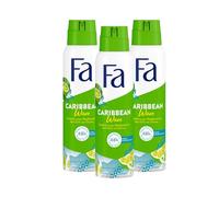 Fa Deodorante spray Caribbean Wave (3 x 150 ml), deodorante con il profumo esotico fresco del limone, deodorante senza alluminio per una protezione fino a 48 ore, non lascia residui di deodorante sui
