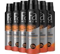 Fa Deodorante spray da uomo Red Cedarwood (6 x 150 ml), anti-traspirante con potente profumo di legno di cedro e whisky, deodorante senza alluminio per una protezione del deodorante fino a 48 ore