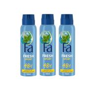 FA Deodorante spray Sport (3 x 150 ml), deodorante con il profumo rinfrescante di agrumi verdi, formula vegana, blocca i batteri, senza sali di alluminio, fino a 48 ore di protezione deodorante