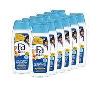 FA Gel doccia e shampoo per bambini (12 x 250 ml) fantastico profumo di mare selvaggio, con provitamina B5 per pelle e capelli senza coloranti artificiali, 95% contenuto di origine naturale