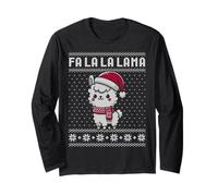 Fa la la lama brutto maglione, Natale lama Babbo Natale cappello gioco di parole Maglia a Manica