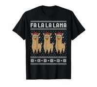 Fa la la lama brutto maglione, Natale lama Babbo Natale cappello gioco di parole Maglietta