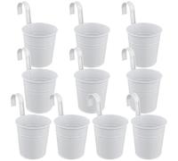 FAAING 10 Pezzi Vasi da Appendere in Metallo Bianco 10 cm con Gancio Staccabile, Portavasi Sospesi per Piante da Esterno Giardino e Balcone