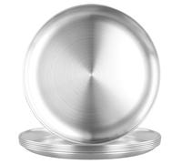 FAAING 6 piatti rotondi in acciaio inox, 26 cm, piatti in argento, piatti da portata per pizza, cucina, campeggio, feste