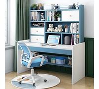 FAANAS Scrivania con Ripiani e 2 Cassetti, Postazione di Lavoro per Studio e Scrittura, Altezza Regolabile (47 Pollici, Blu)