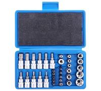 Faankiton 34 Pezzi Set di Chiavi a Bussola Torx, Chiavi Torx bit, Set di Bussole a Stella, 12 E4-E20 Set di Dadi, 11 T10-T60 Bussole, 10 T10-T55 Bit, 1 Adattatore