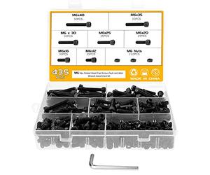 Faankiton 435 Pezzi M6 Set Viti a Brugola Esagono Incassato e Dadi - Kit Bulloni a Testa Esagonale Cilindrica in Acciaio Carbonio Con Chiavi