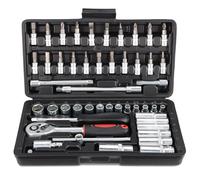 Faankiton 53 Pezzi Set di Chiavi a Bussola, Set di Chiavi a Cricchetto 1/4", Set Chiavi a Tubo a Cricchetto a 72 Denti, Kit di Strumenti a Cricchetto Cr-V, Set di Attrezzi Chiavi a Bussola (Nero)