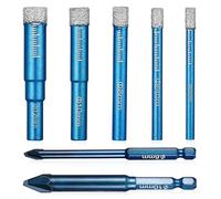 Faankiton 7 Pezzi Set Punte Diamantate a Secco per Gres Porcellana 5/6/8/10/12 mm e Trapano Carburo 6/10mm, Foretto per Piastrelle Granito