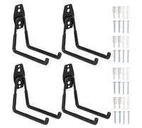 Faankiton Set di 4 ganci da garage, universali in acciaio resistente, ganci e ganci da parete, staffe per garage in acciaio resistente (M, nero)