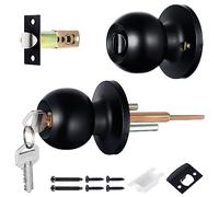 Faankiton Set di Pomelli per Porta, Pomelli di Passaggio, Set di Pomelli per Porte Interne, Set di Pomelli per la Privacy, Maniglia per porta interna rotonda (Esterno, Con Chiavi, Nero)