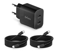 Faas Caricatore USB C da 40 W con 2 porte - Caricatore rapido Duo Pack - Include 2 cavi USB-C a USB-C (1,5 m) - adatto per iPhone 15/16, Samsung S24/S23, iPad e MacBook (nero)