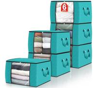 Fab totes Confezione da 6 sacchetti pieghevoli in tessuto spesso per riporre coperte, contenitori per organizzare camera da letto, armadio, vestiti, piumone, armadio con manico, verde