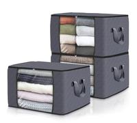 Fab totes Sacchetti portaoggetti pieghevoli per vestiti, coperte, con manico rinforzato, per riporre e organizzare casa, dormitorio, in tessuto per organizzare lenzuola, abbigliamento (grigio