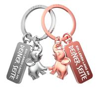 FABACH Amore portachiavi per coppie - 2 elefanti con cuore - Ich liebe dich portachiavi elefante - fidanzata regalo amore - couple portachiavi coppia regalo amore partner, Argento e oro rosa, taglia