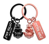 FABACH Amore Portachiavi per Coppie, 2 Lontre con Cuore, Regalo per Fidanzata, Partner, Coppia, Nero e Oro Rosa, Taglia Unica, Moderno