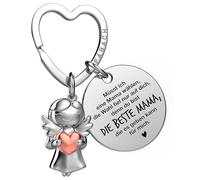 FABACH Beste Mama - Portachiavi con angelo custode, portafortuna con cuore e incisione - Migliore regalo per la mamma, angelo portafortuna per la festa della mamma, La scelta è caduta solo su di te,