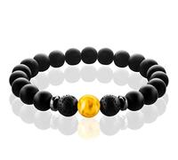 FABACH Braccialetto di perle Chakra con perle di pietra preziosa da 8 mm, pietra lavica e onice (nero) - Bracciali da yoga in pietre curative - Bracciali energetici per uomo e donna, 14 centimeters,