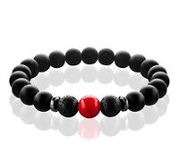 FABACH Braccialetto di perle Chakra con perle di pietra preziosa da 8 mm, pietra lavica e onice (nero) - Bracciali da yoga in pietre curative - Bracciali energetici per uomo e donna, 14 centimeters,