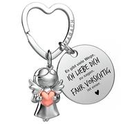 FABACH Fahr vorsichtig Portachiavi con angelo custode portafortuna con cuore e incisione - regalo per automobilisti - patente di guida regalo angelo auto portafortuna, Molti modi, Taglia unica