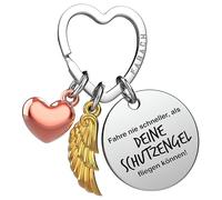 FABACH Fahr vorsichtig Portachiavi con angelo custode portafortuna con cuore e incisione - regalo per automobilisti - patente di guida regalo angelo auto portafortuna, Angelo custode, Taglia unica