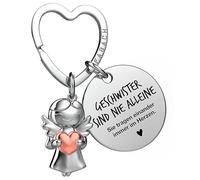 FABACH Migliore sorella portachiavi angelo custode portafortuna con cuore e incisione - Migliore sorella del mondo regali fratelli - sorelle regalo angelo portafortuna, I Fratelli Non Sono Mai Solo,