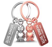 FABACH Pinguino portachiavi per coppie - 2 pinguini Frosty con cuore - pinguino portafortuna regalo fidanzata - regalo partner amore portachiavi anniversario regali San Valentino, Argento e oro rosa,