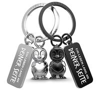 FABACH Pinguino portachiavi per coppie - 2 pinguini Frosty con cuore - pinguino portafortuna regalo fidanzata - regalo partner amore portachiavi anniversario regali San Valentino, Argento e nero.,