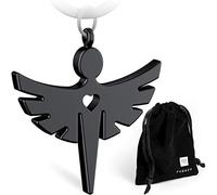 FABACH, portachiavi a forma di angelo custode con cuore, elegante ciondolo in metallo in nero, portafortuna, regalo per auto, per patente di guida, guida con attenzione, 1 x nero (opaco)