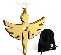 FABACH, portachiavi a forma di angelo custode con cuore, elegante ciondolo in metallo in oro, portafortuna, regalo per auto, per patente di guida, guida con attenzione 2 x oro (opaco)