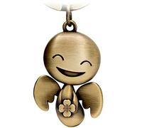 FABACH - Portachiavi a forma di angelo custode con quadrifoglio portafortuna, ciondolo di metallo adatto come regalo o per l’auto, Bronzo antico, Taglia unica