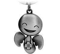FABACH - Portachiavi a forma di angelo custode con quadrifoglio portafortuna, ciondolo di metallo adatto come regalo o per l’auto, Argento antico, Taglia unica