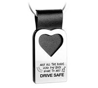 FABACH Portachiavi a forma di cuore con incisione in pelle - Auto Fahr Vorsicht portafortuna ciondolo per la tua persona preferita - May All The Roads Lead You Back Home to me! Drive Safe