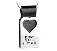 FABACH Portachiavi a forma di cuore con incisione in pelle - Ciondolo portafortuna auto con scritta in lingua tedesca "Drive safe I love you", Nero , taglia unica, Classico ed elegante